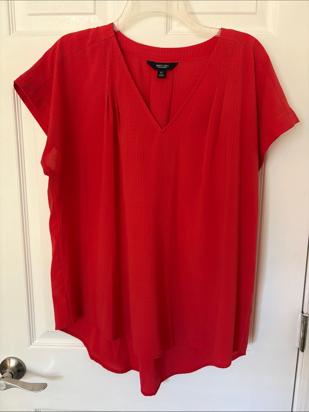 Simply Vera Vera Wang Red V-Neck Short Sleeve Blouse